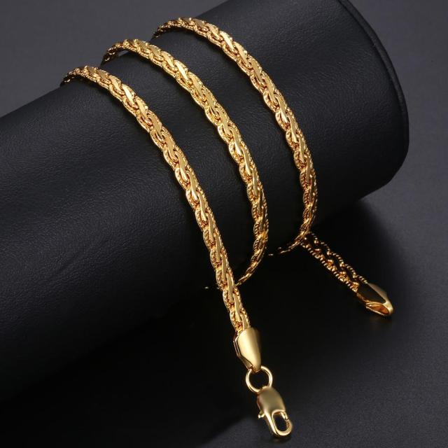 Gold Chain For Men Women Wheat Figaro Rope Cuban Link Chain Gold Filled Stainless Steel Necklaces Male Jewelry Gift