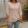 Весна Осень Женская Повседневная Футболка Рукав до середины Вафельная Элегантный Темперамент Топ