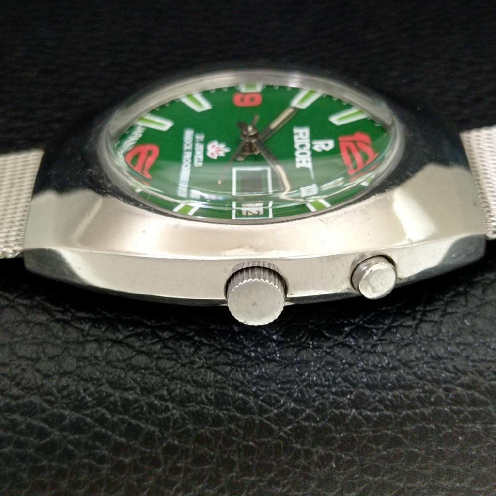 RICOH R31 AUTOMATIC VINTAGE JAPAN MENS GREEN COLOR DIAL WATCH a707655-1