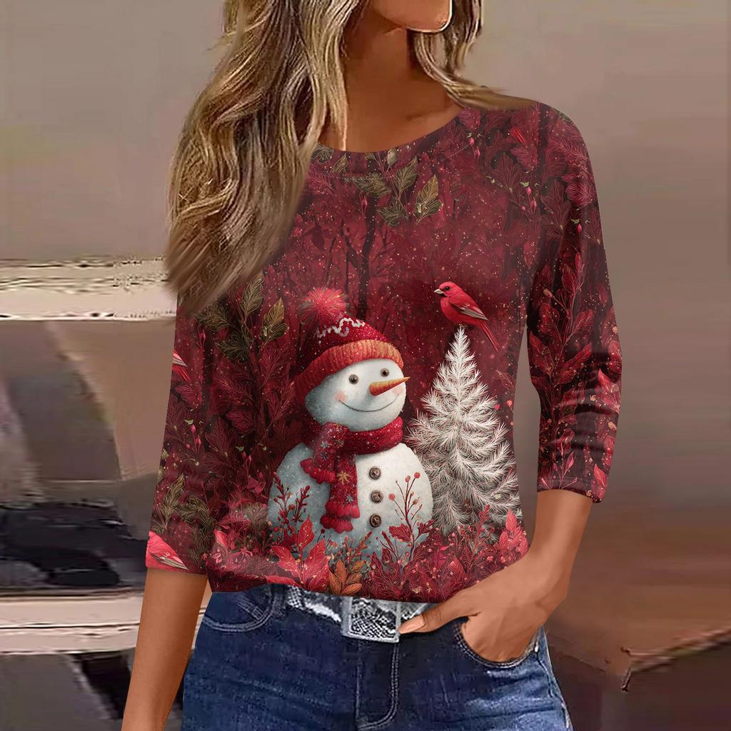 Рубашки с рукавом 3/4 для женщин, футболки с принтом, блузки, повседневные базовые топы больших размеров, пуловеры