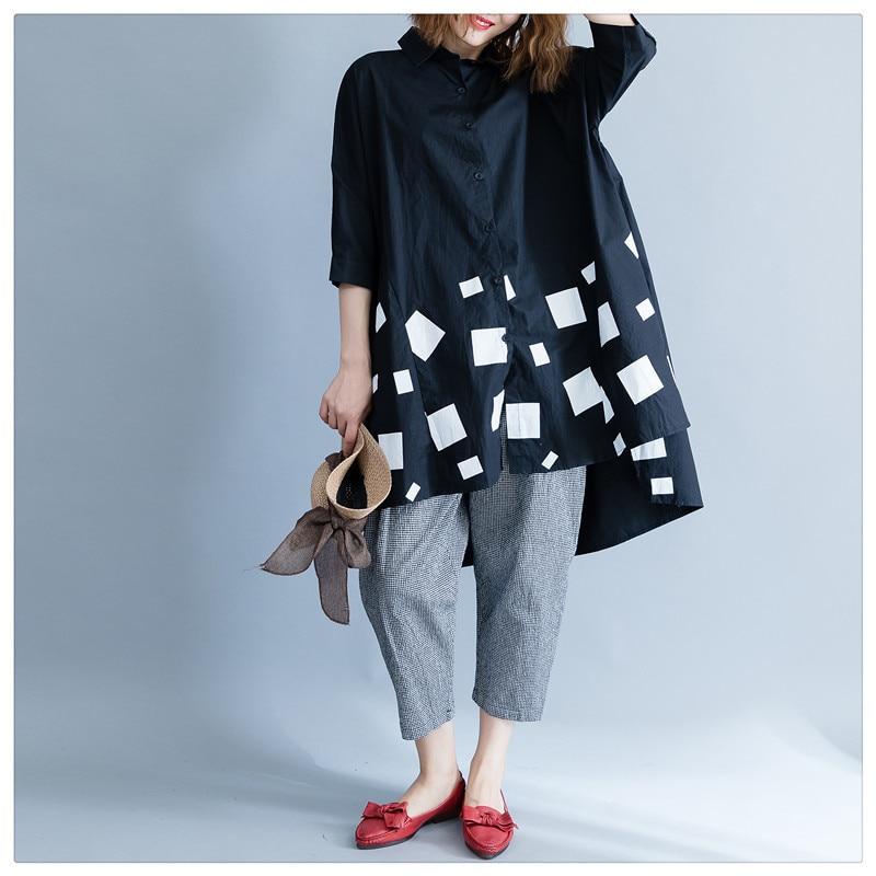 DIMANAF 2022, блузки и рубашки больших размеров, клетчатая осенняя модная блузка большого размера с длинными рукавами и асимметричным подолом