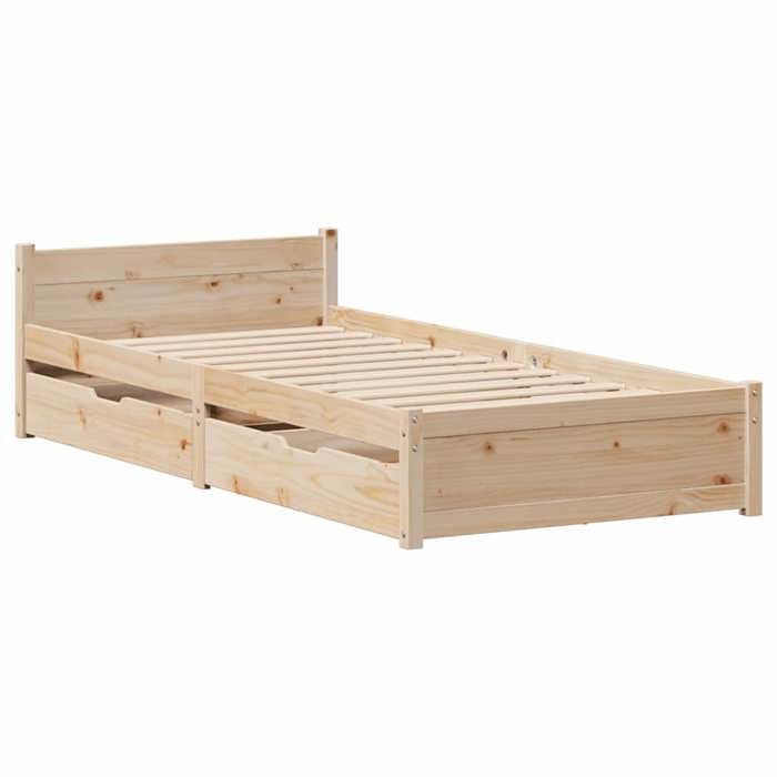 VidaXL Cadre de lit avec tiroirs 75x190 cm bois de pin massif, sommier, cadre de lit simple, cadre de lit en bois massif, 3301672
