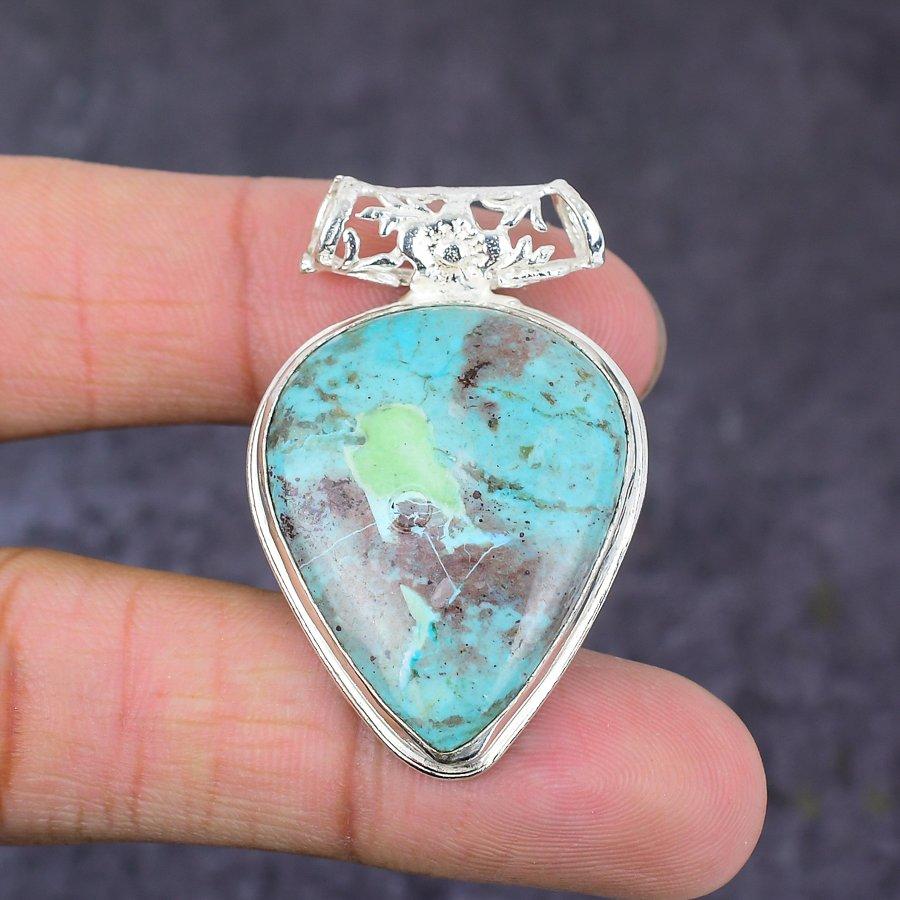 Подвеска из стерлингового серебра 925 пробы с драгоценным камнем хризоколла 1,77 дюйма K3i22