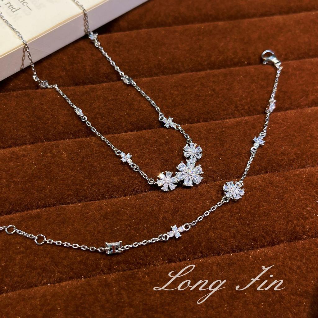 20 Light Luxury Forget-Me-Not Flower Necklace Bracelet Full Of Diamonds And Flash Premium Light Luxury Necklace Jewelry