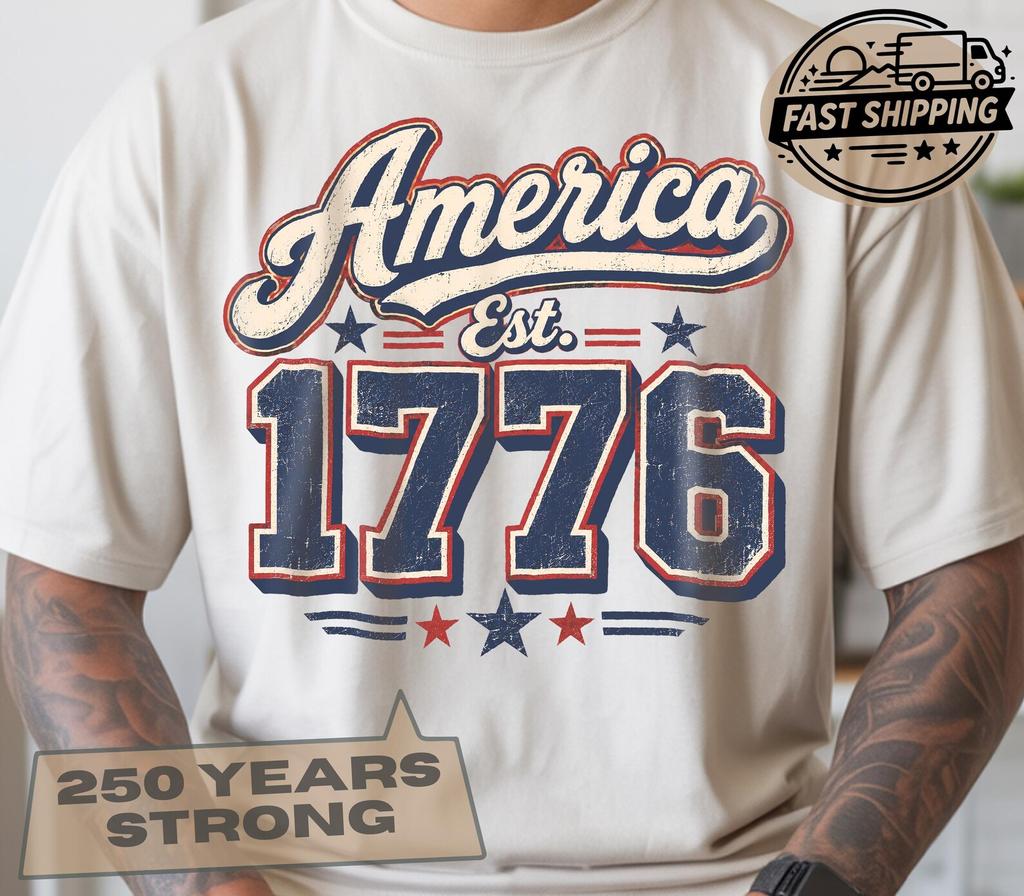 Patriotic America 250 Tee, Retro 4th of July Shirt, USA 250th Anniversary Independence Day Shirts
