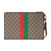 Gucci Monogram Logo Letter Print Striped Wristband Canvas And Leather Clutch Men clutch Ebony Brown 688378-US7DC-9395