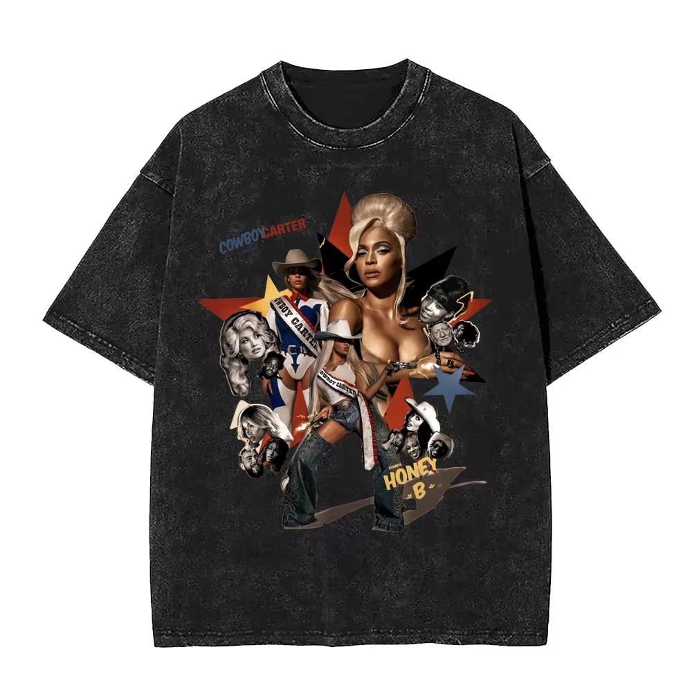 Retro Washed Beyonce Renaissance World Tour Tshirt Album Concert Music Tshirts Mens Women Casual Cotton Vintage T Shirts