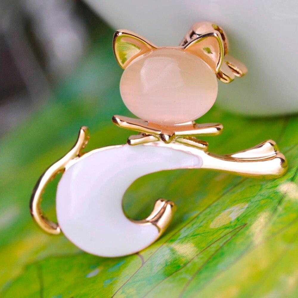 Cute Black Tie Cat Brooch Smooth Artificial Opals Corsage For Women Collar Hats White Enamel Brooches Pins Girls Gifts