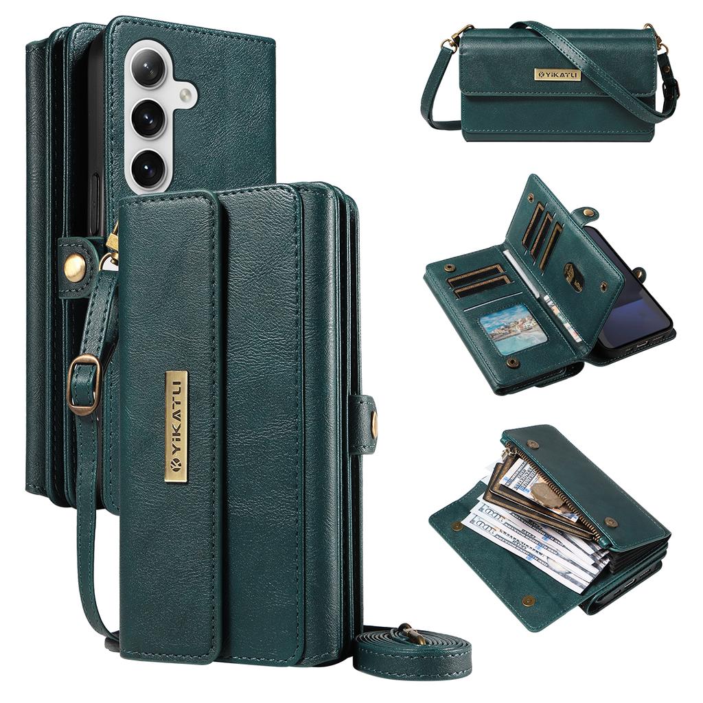 For Samsung Galaxy S24 FE Case YIKATU YK-008 Zipper Wallet Leather Phone Cover with Shoulder Strap