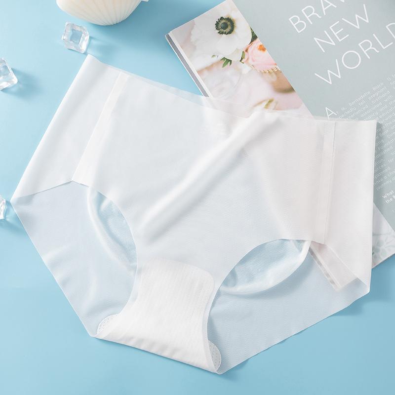 Women Seamless Panties Ice Silk Mid Waist Elastic Briefs Knickers Underwear Women's Ultra-thin Summer Underwear