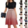 Women's Fashionable Casual Belt Short Sleeved Round Neck Printed Patchwork Dress