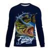 Spring and Autumn Round Neck 3D Fishing Printed T-shirts Fashionable Casual Long Sleeved Men's T-shirts