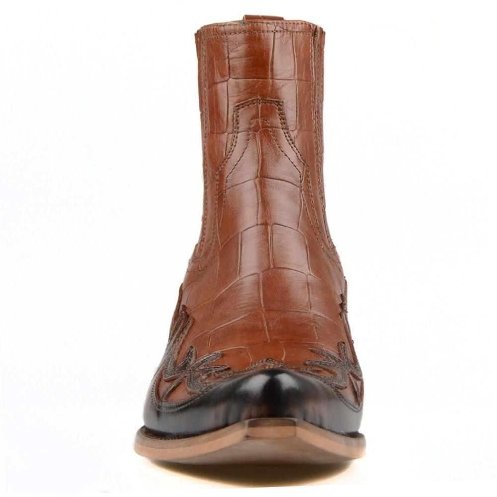 FootCourt Новые коричневые ковбойские ботильоны, мужские мотоциклетные ботинки в стиле вестерн, байкерские ботинки, ботинки из натуральной кожи с острым носком, вышитые