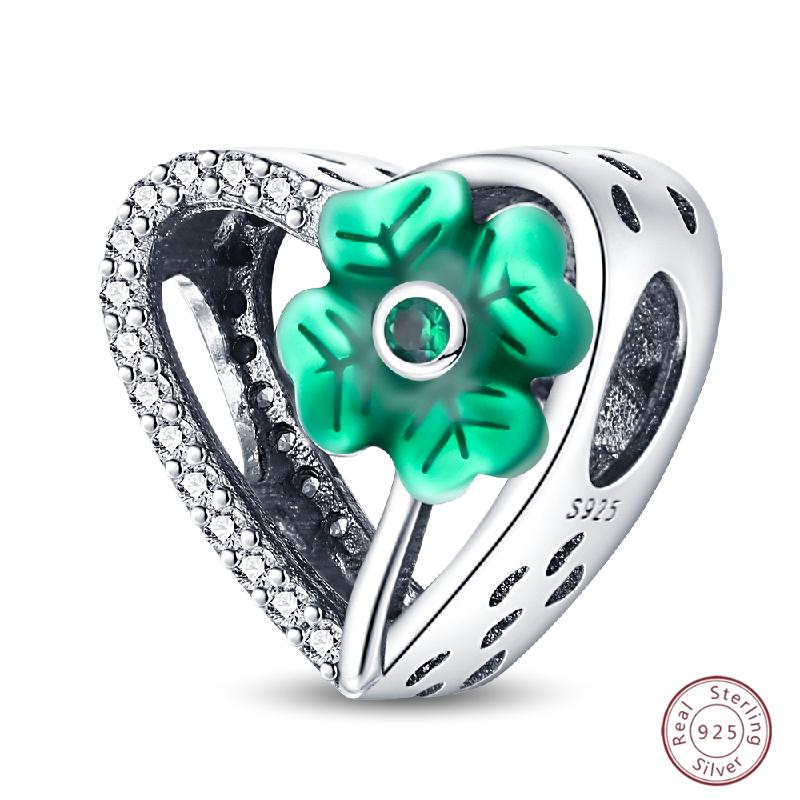 Медный браслет с бусинами 'Четырехлистный клевер на удачу', с блестящим цирконием, для оригинального браслета 3 мм, женские изящные украшения