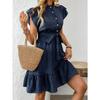 Women's Fashion Summer Spring Polka Dot Print Short Sleeve O-Neck High Waist Casual Dresses