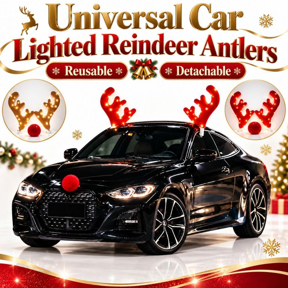 Universal Car Lighted Reindeer Antlers Warm Light Strip Car Reindeer Kit Festive Atmosphere