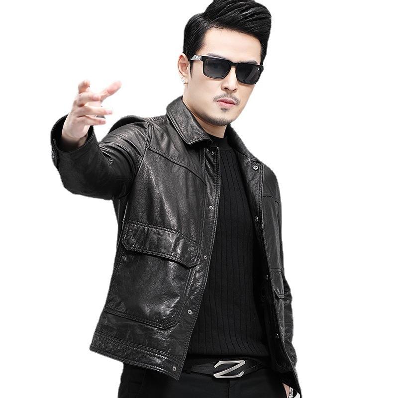 Весна и осень Новая натуральная кожаная куртка мужская куртка из коровьей кожи первого слоя деловая мужская модная универсальная куртка мотоциклетная кожаная куртка тренд
