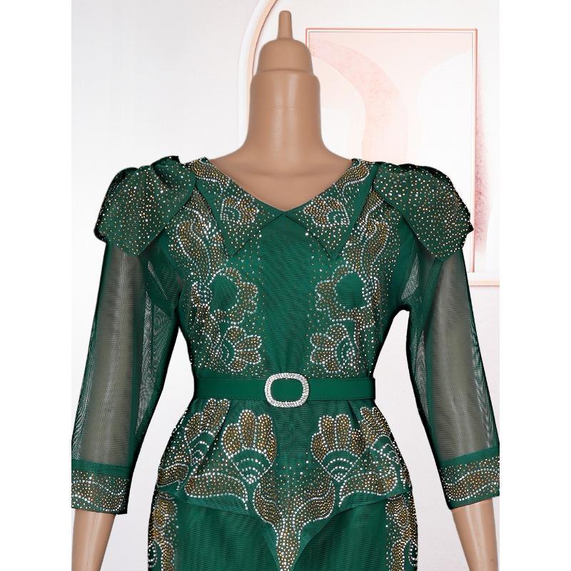 Плюс Размер Женская Мода Горячая Бриллиантовая Рождественская Вечеринка Поддельные Два Платья