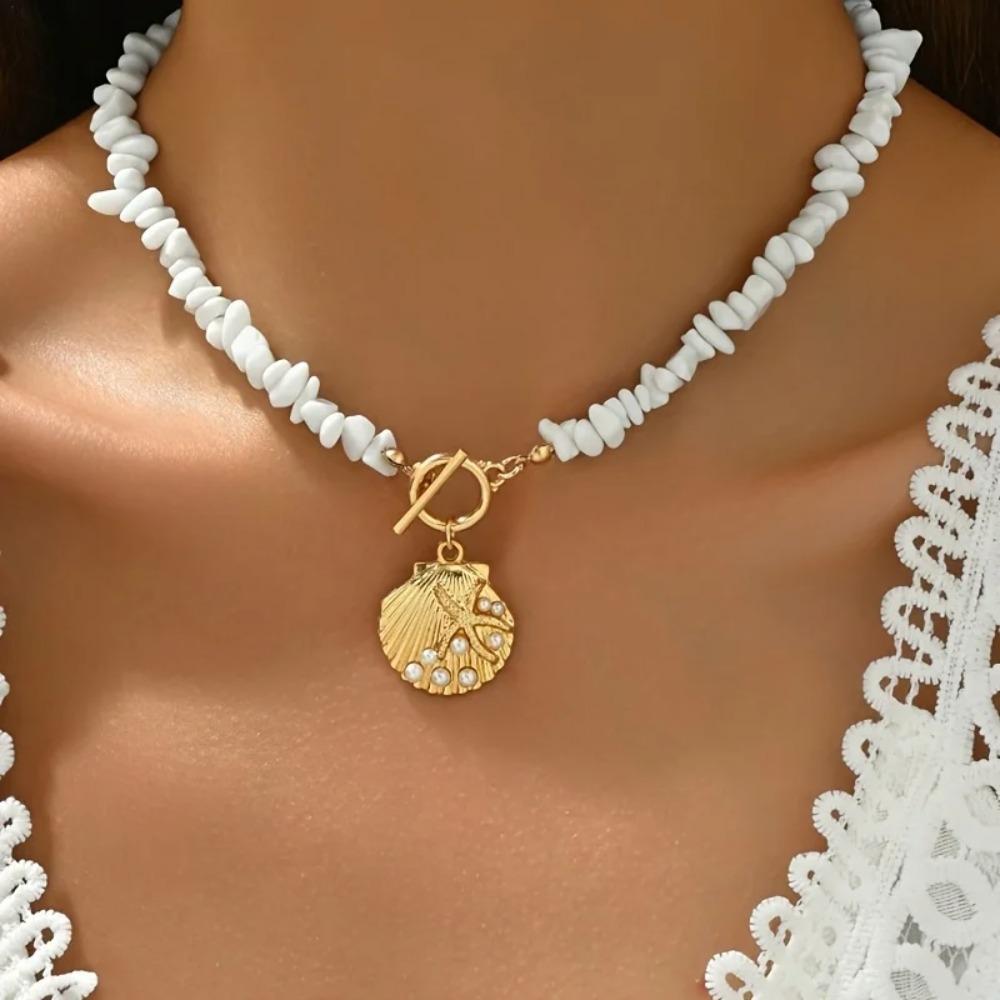 1 New Bohemian Conch Starfish Stacked Necklace Suit Suitable for Holiday.