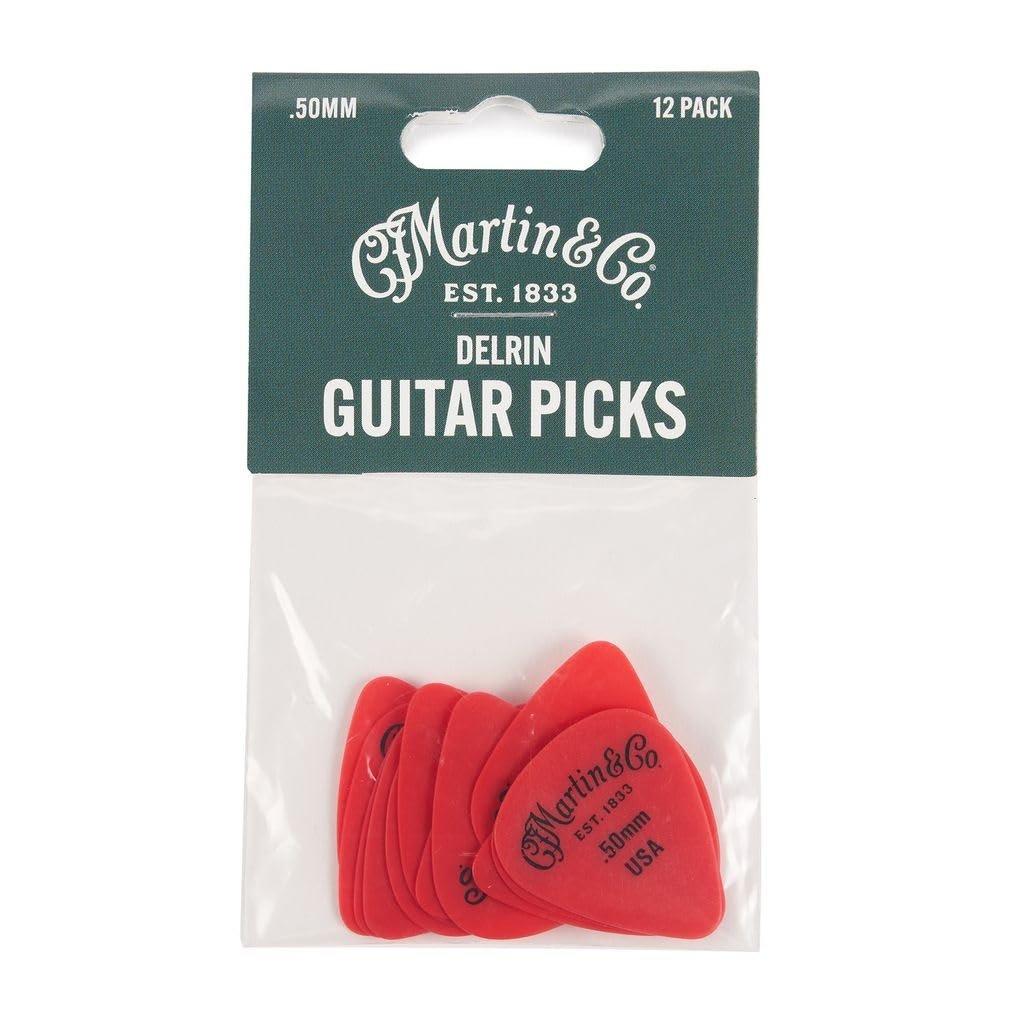 Martin Delrin Guitar Picks Red .50mm Light Gauge Durable Acoustic Picks 12-Pack 18A0152