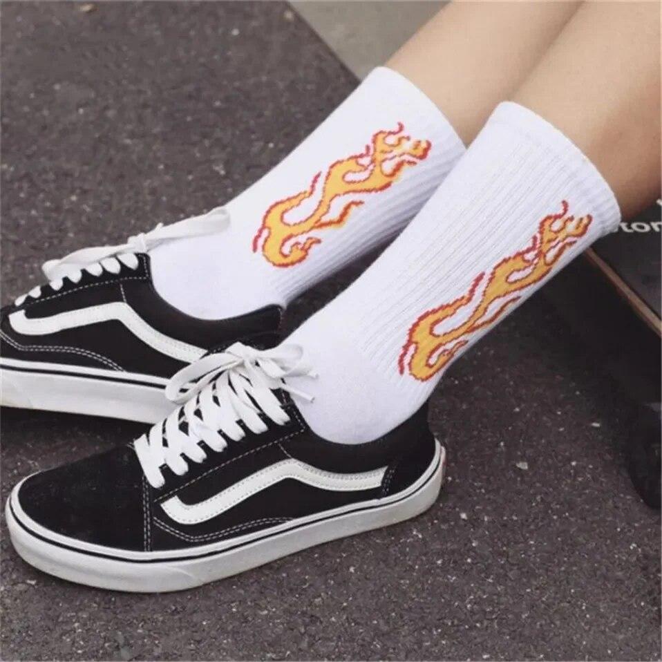 Мужские модные носки в стиле хип-хоп Hit Color On Fire Crew Red Flame Blaze Power Torch, теплые теплые уличные хлопковые длинные носки для скейтборда