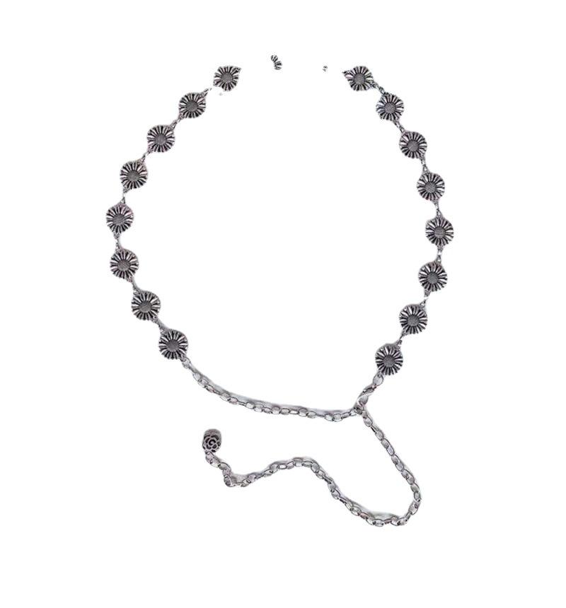 Европейская и американская поясная цепочка Женская летняя универсальная в стиле инс с платьем, джинсами, трендовая декоративная металлическая цепочка, пояс с цветком