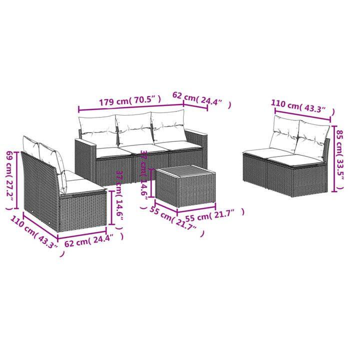 VidaXL Salon de Jardin avec Coussins 8 pcs, Canapés de Terrasse, Ensemble de Meubles de Patio, Mobilier d'Extérieur, Noir 3225880