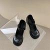 Модные черные туфли на толстом каблуке в стиле ретро, женские кожаные туфли на высоком каблуке 2024 года, летняя новая французская повседневная обувь класса люкс