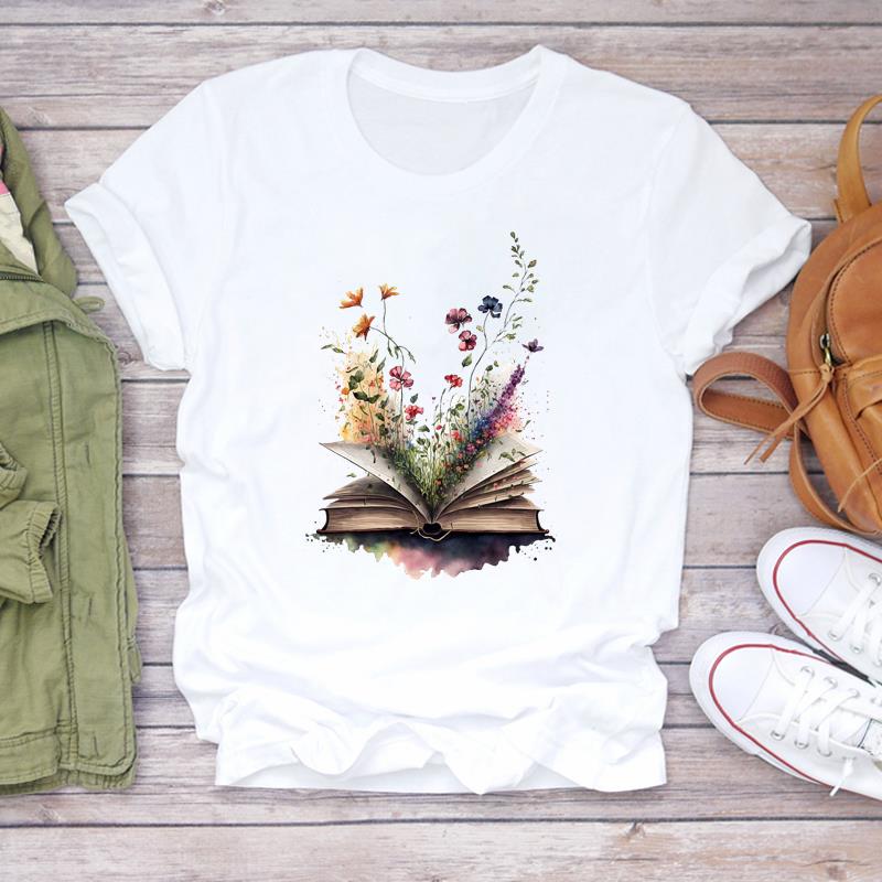 (Азиатский размер) Женская футболка с цветочным рисунком 90-х годов, трендовая милая футболка с принтом, одежда, повседневная женская модная футболка с коротким рукавом, женская футболка с графическим рисунком