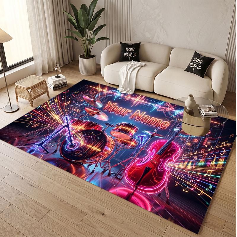 Music General Theme Soft Crystal Velvet Rug Custom Name & Text Print Non Slip Floor Rug for Bedroom Living Room
