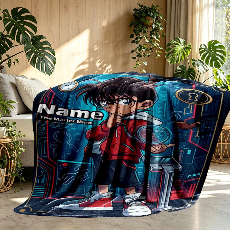 Custom Name Personalized Detective Conan Print Blanket, Home Decor, Bedroom, Sofa, Camping, Couch, Gifts for Birthday Christmas