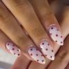 24PCS Almond Press On False Nails Simple Red Polka Dots French Fake Nails for Women Girl Full Cover Wearable Sweet Nail Manicure
