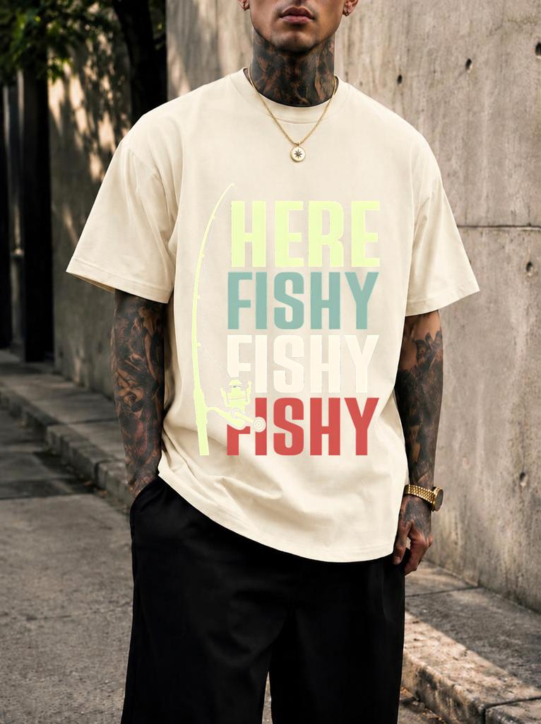 2026 New Pure Cotton Tshirt Fishy Fishy Come Over Fishing Fun Slogan Print Crew Neck Short Sleeve Casual Top