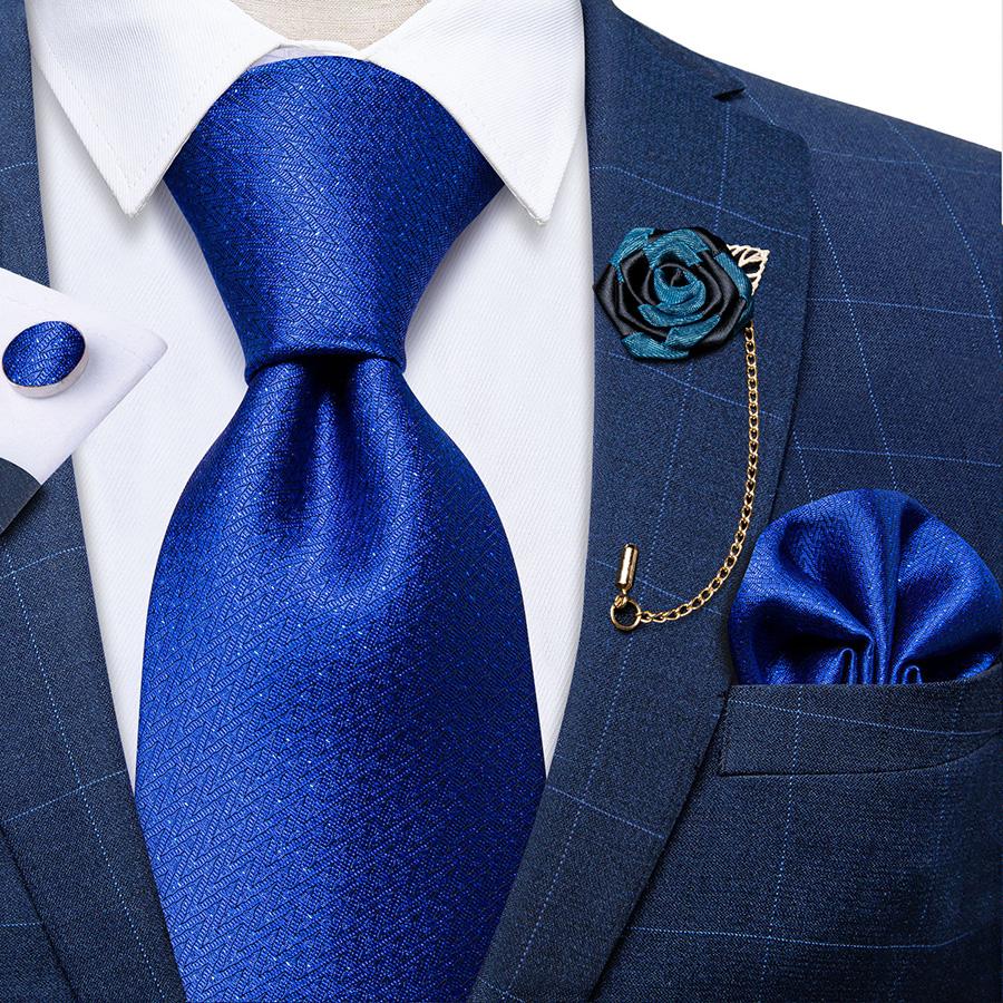 Mens Necktie with Flower Chain Brooch Pin Business Party Silk Tie Hanky Cufflink Set Dibangu