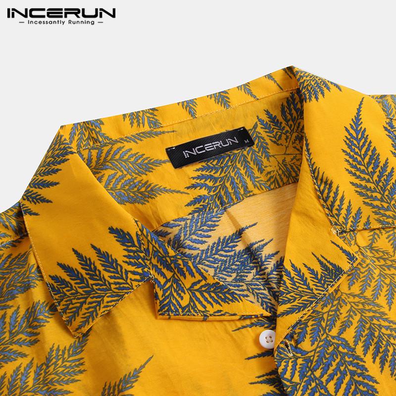 Гавайская пляжная рубашка INCERUN с коротким рукавом и тропическим принтом, для мужчин