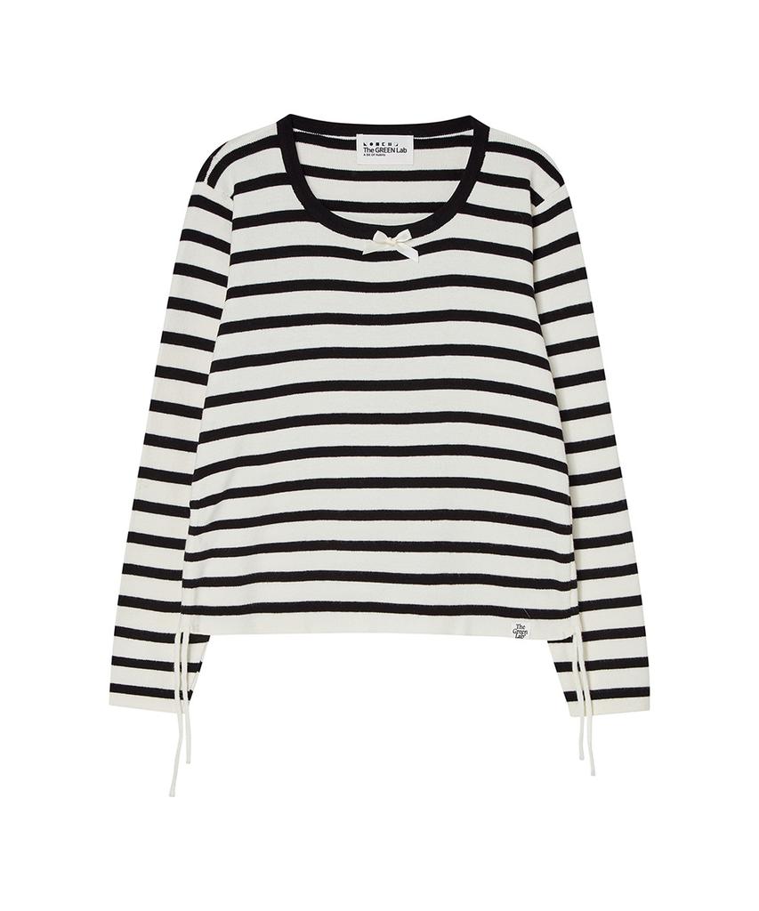 THE GREEN LAB Striped Shirred Knit [White]