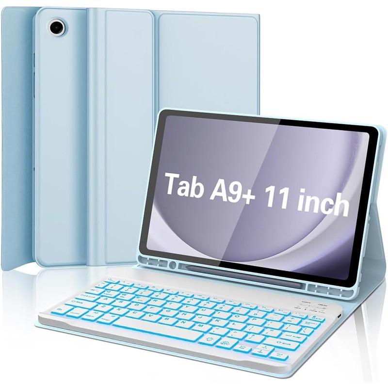 A11 Plus Tablet Bluetooth Keyboard Case With TPU Cover Stand Function 3-Fold Design Backlit Travel Work Study