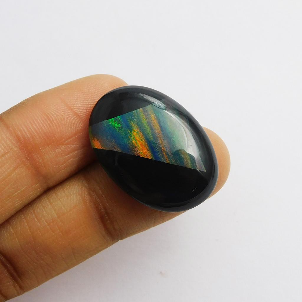 Lab-Created Opal Loose Gemstone Multi-Color Doublet Oval 17.75 ct Making for Jewelry Making Projects