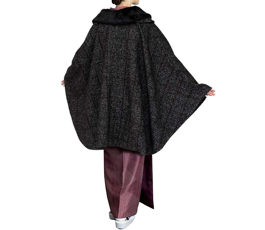 Японский стиль, мочалка, шерстяная смесь, новое [KYOETSU] пальто, накидка, пончо, воротник, 21, материал, женский (М, проверка)