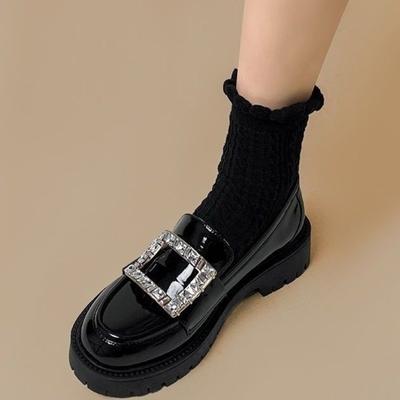 Женские туфли-лодочки на среднем каблуке, туфли-лоферы с бриллиантами для женщин, черные с круглым носком, для отпуска, 39, новейший корейский стиль, слипоны, предложение, не