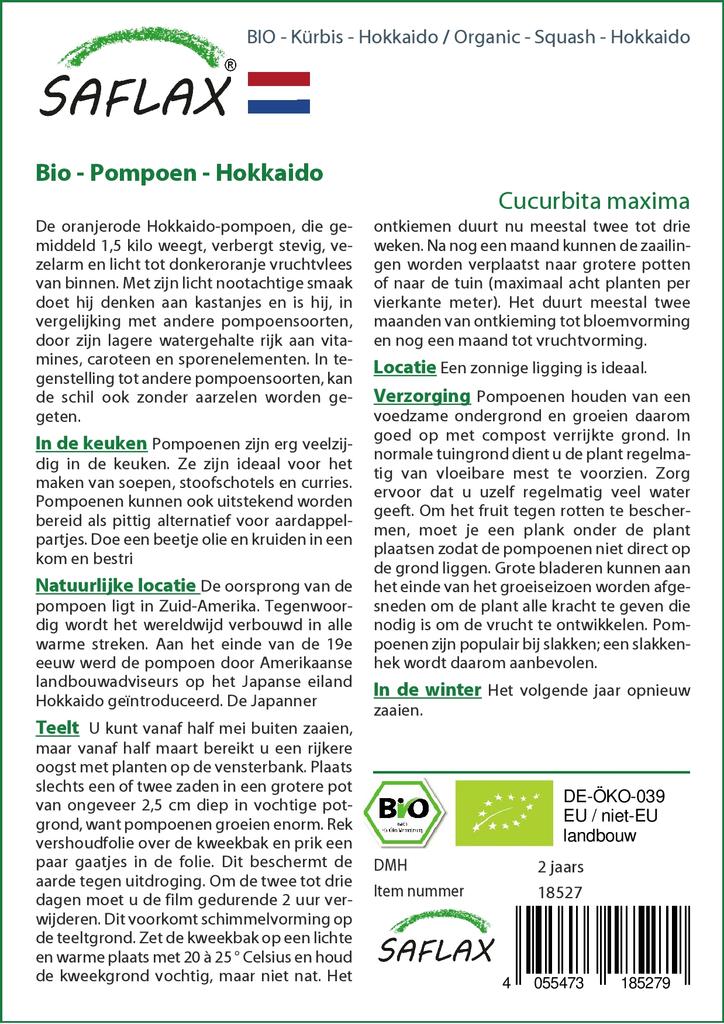 SAFLAX Garden in the Bag - Органический - Тыква - Хоккайдо - 5 семян - С субстратом в подходящем пакете - Cucurbita maxima