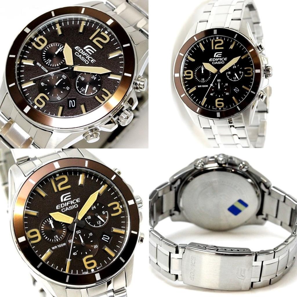 EDIFICE Chronograph 100m Waterproof Chrono Metal Belt Watch for Men (EFR-553D-1B EFR-553D-5B EFR-553D-7B) (EFR-553D-5B (Brown))