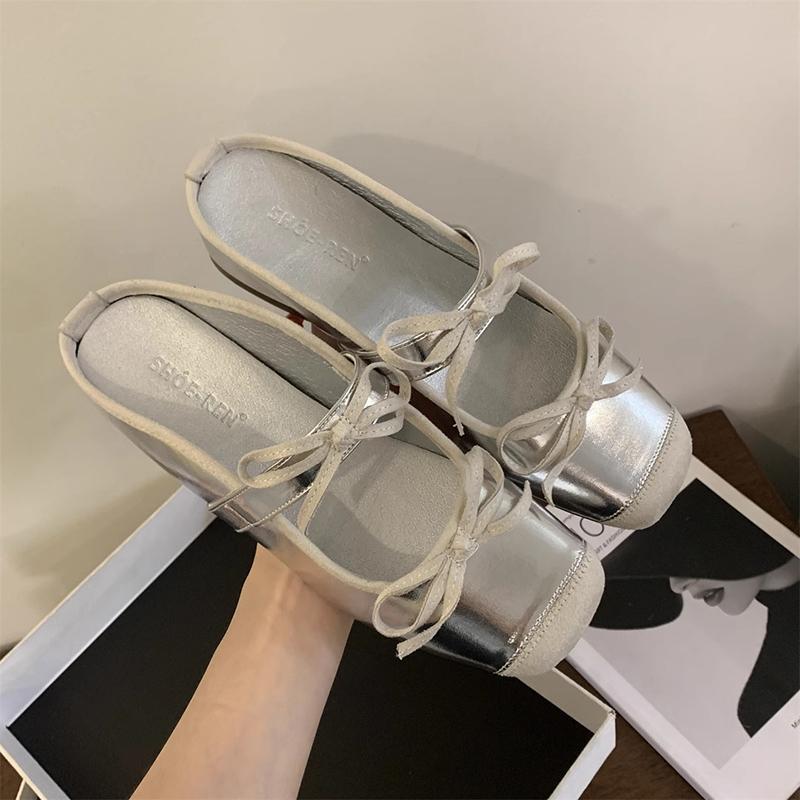 Женские мюли, тапочки, новинка 2024 года, модные удобные шлепанцы с двойным бантом, женские модные туфли Мэри Джейн для активного отдыха