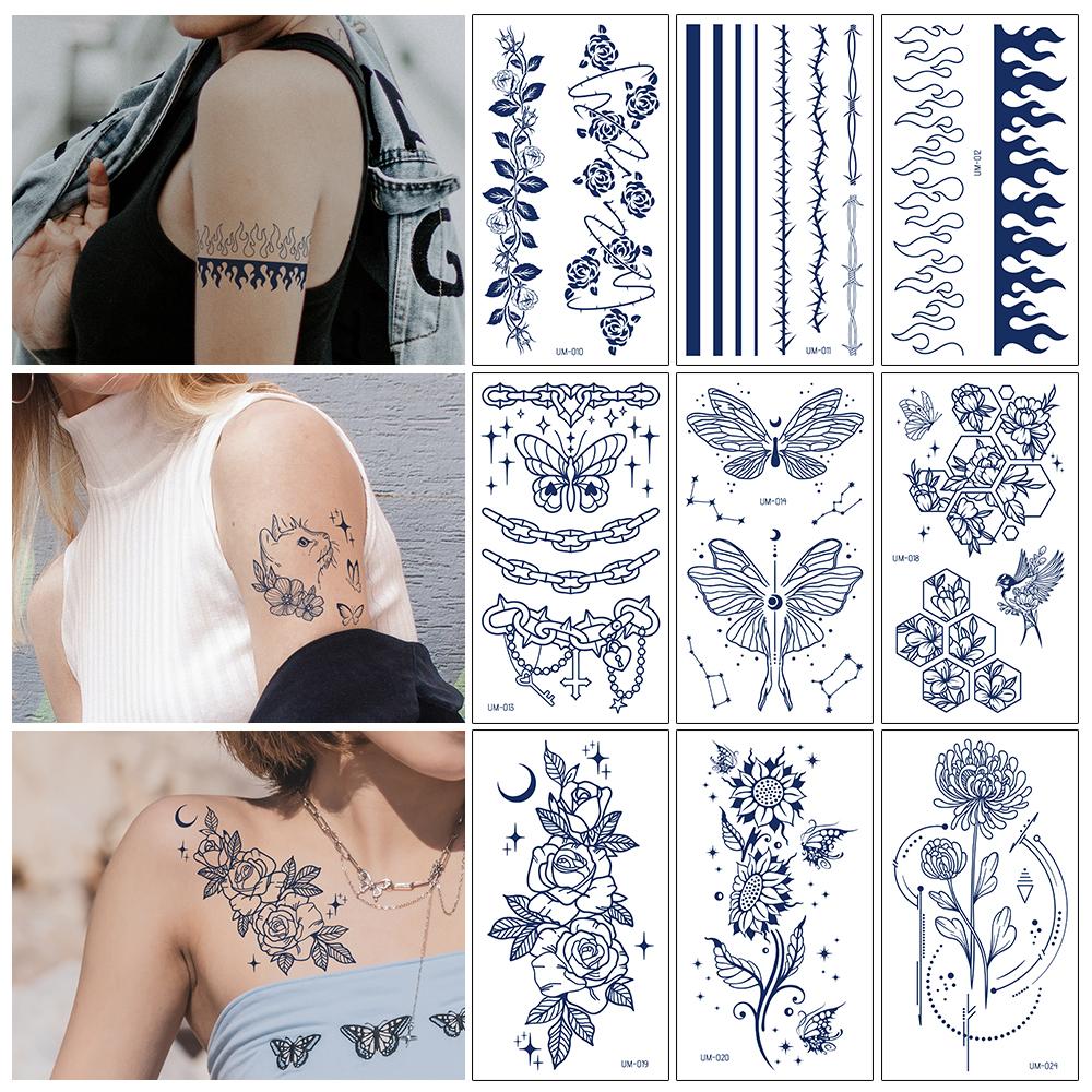 1 Sheets Semi Permanent Realistic Waterproof and Removeable Herb Tattoo Women's Back Tattoos Long Lasting