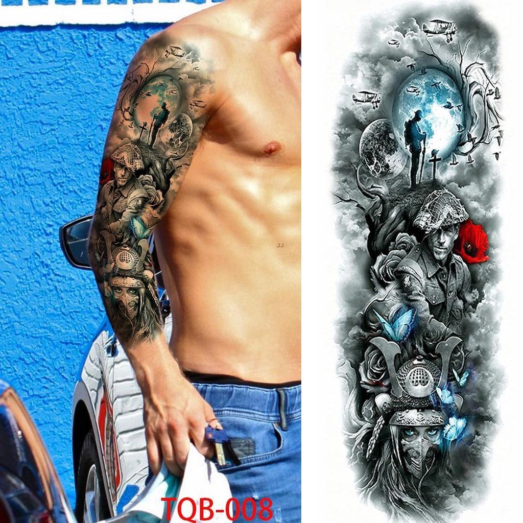 1 PC 480*170MM Full Arm Temporary Tattoo Sticker Sleeve Men Women Fashion Sexy Fake Tattoo Wolf  Lion Tiger Painting Tattoo Skull Angel Tattoo