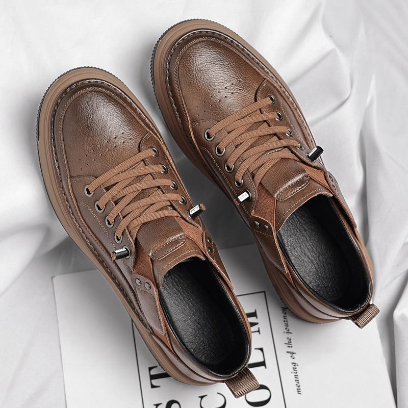 Tooling Board Shoes Men's Shoes 2024 Autumn and Winter New Fashion Casual Leather Surface Low-top British Retro Leather Shoes