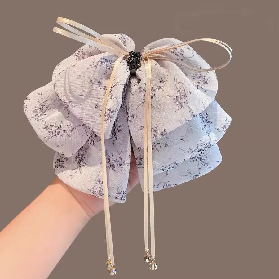 Large Summer Lace Edge Bow Claw Clip Hair Accessory for Women - Multi-Layer Feather Design