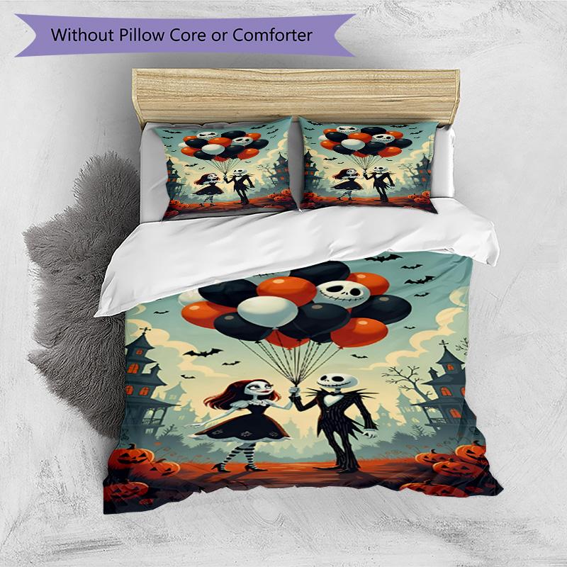 3pcs Duvet Cover Set (1*Duvet Cover + 2*Pillowcase, Without Core), The Nightmare Before Christmas Print Bedding Set, Bedroom Decor, All‑Season, Birthd