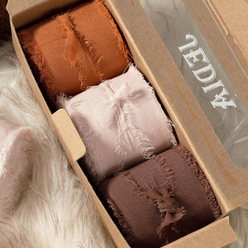 3 рулона 5 м бахромчатой шифоновой шелковой ленты, сделанная вручную мохнатая шифоновая лента, шифоновая лента для свадебных букетов