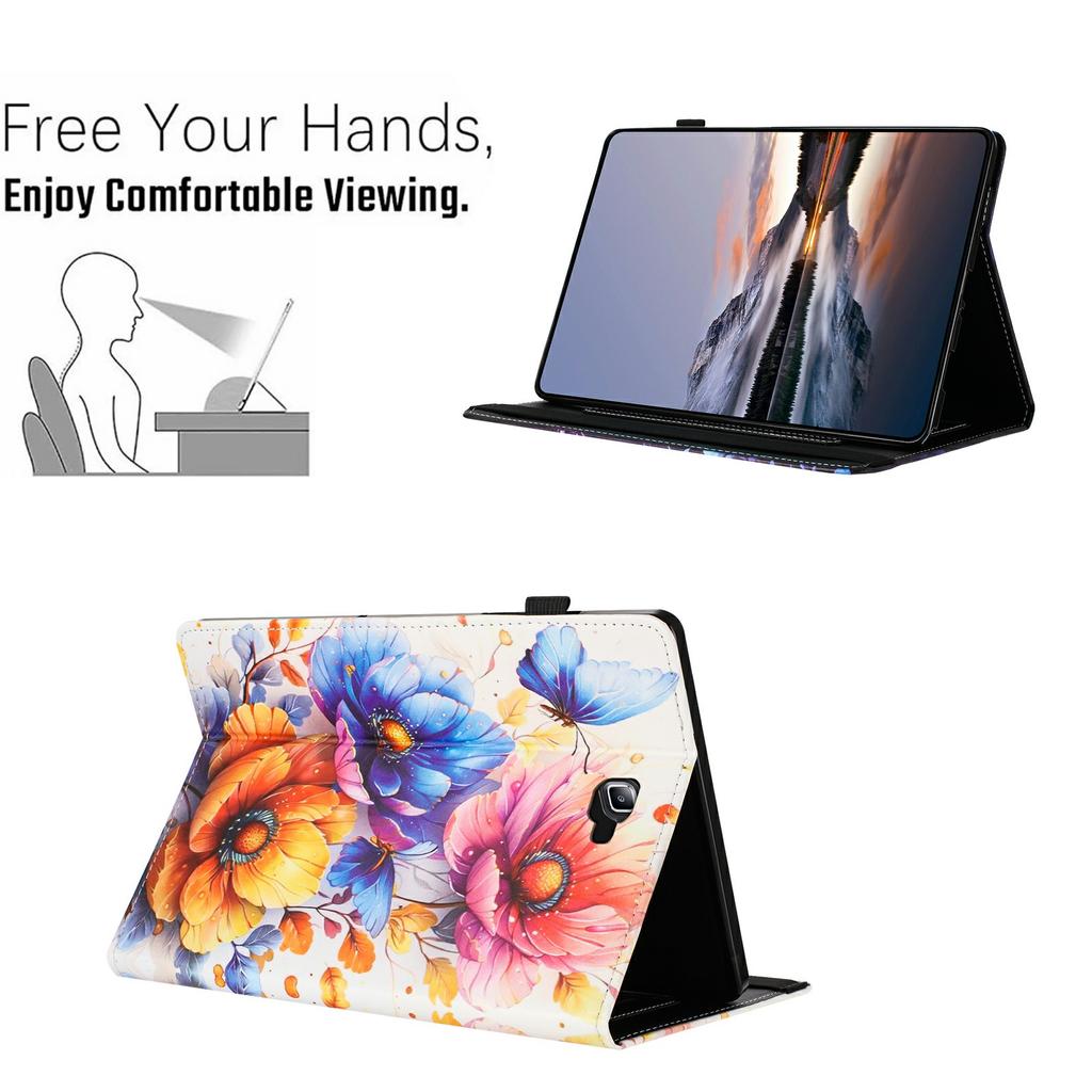 Litchi Grain Painting Leather Case for Samsung Galaxy Tab A 10.1 (2016) T580 T585 Card Slot Tablet Cover with Auto Wake/Sleep